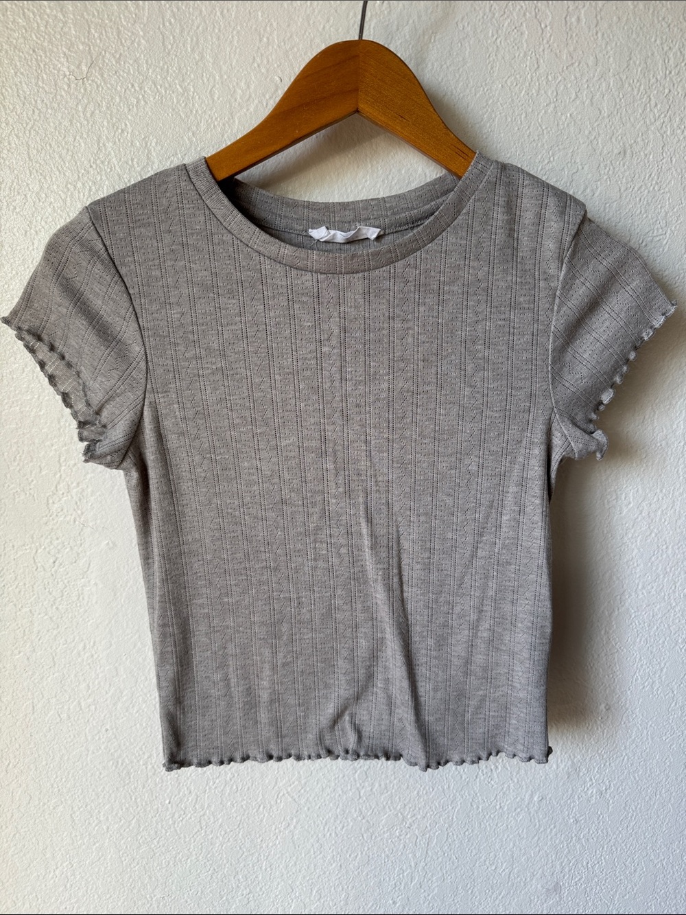 Elodie Ribbed Short Sleeve Crop Top in Heather Gray